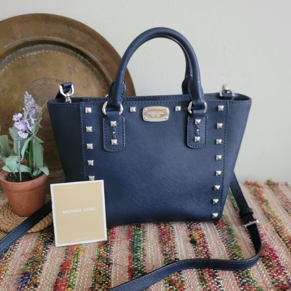Michael Kors Navy Studded Satchel Bag - Picture 1 of 11